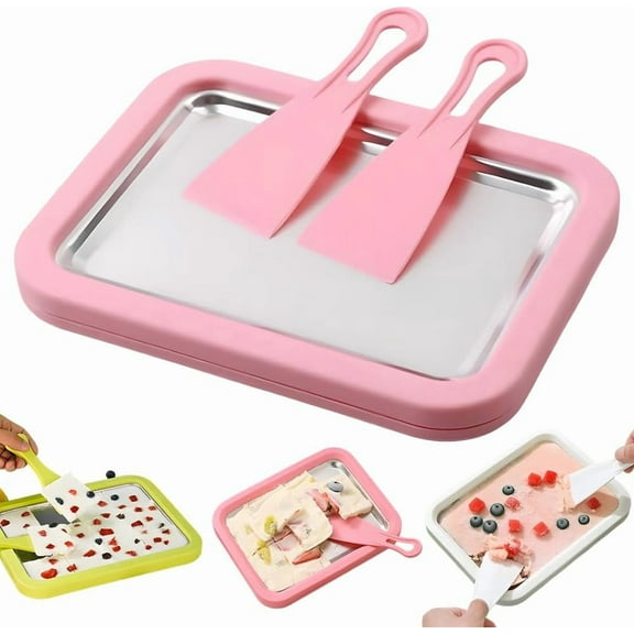 Rolled Ice Cream Maker Kit, At-Home Rolled Ice Cream Machine with Instant Freeze Tray & 2 Scrapers, DIY Rolled Ice Cream Tray for Kids & Adults, Stainless Steel Frozen Dessert Maker (White)