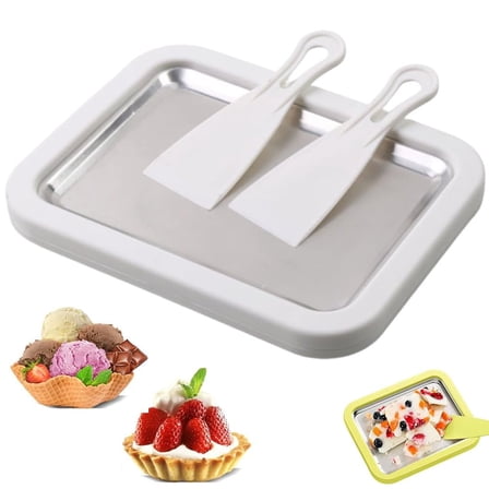 Rolled Ice Cream Maker Kit, At-Home Rolled Ice Cream Machine with Instant Freeze Tray & 2 Scrapers, DIY Rolled Ice Cream Tray for Kids & Adults, Stainless Steel Frozen Dessert Maker