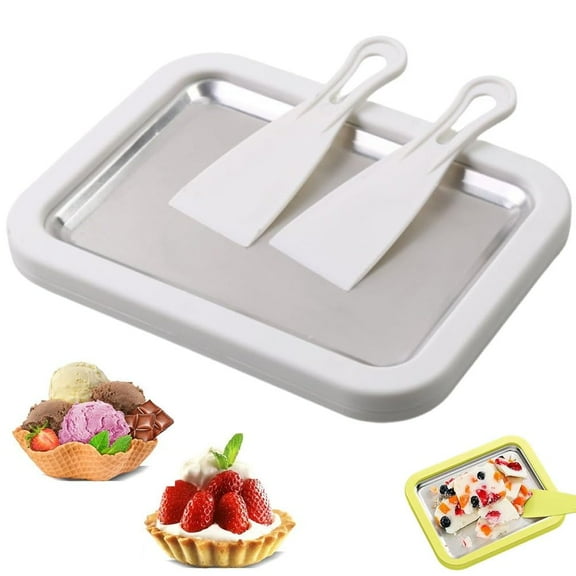 Rolled Ice Cream Maker Kit, At-Home Rolled Ice Cream Machine with Instant Freeze Tray & 2 Scrapers, DIY Rolled Ice Cream Tray for Kids & Adults, Stainless Steel Frozen Dessert Maker