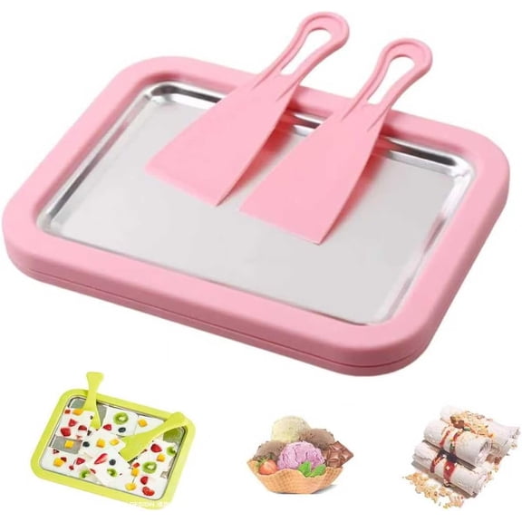 2026 At-Home Rolled Ice Cream Maker Kit, Rolled Ice Cream Tray, Portable Instant Rolled Icecream Maker Machine Tray, Instant Freeze Plate with 2 Scrapers, for Yogurt Sorbet (Pink)
