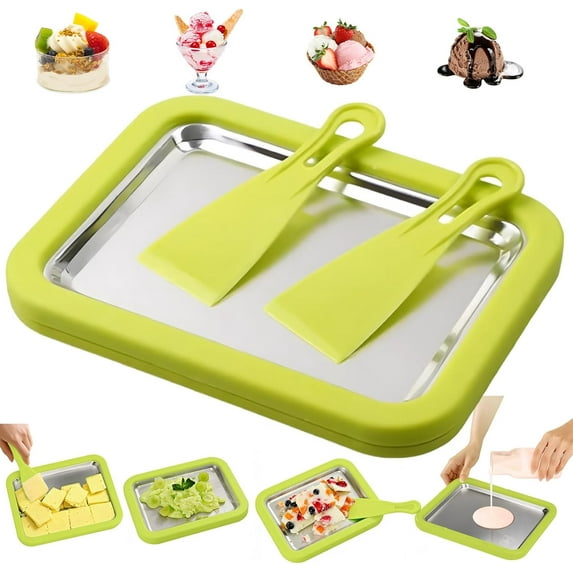 Rolled Ice Cream Maker Kit, At-Home Rolled Ice Cream Machine, Instant Ice Cream Maker for Yogurt with Instant Freeze Tray & 2 Scrapers for DIY Custom Ice Cream For Party Easy to Use & Clean