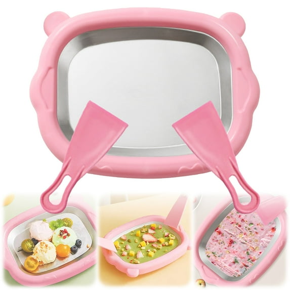 Rolled Ice Cream Maker Kit, At-Home Rolled Ice Cream Maker, Cute Instant Ice Cream Maker with 2 Scrapers, DIY Rolled Ice Cream Tray, Stainless Steel Instant Freeze Plate, 8.46x6.3inch