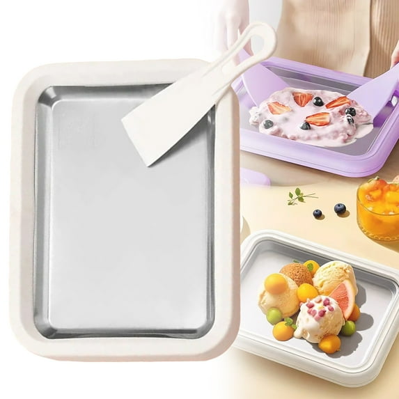 Rolled Ice Cream Maker Kit, At-Home Rolled Ice Cream Maker, Instant Ice Cream Maker with Scrapers, DIY Rolled Ice Cream Tray, Stainless Steel Instant Freeze Plate for Rolled Ice Cream, Frozen Yogurt