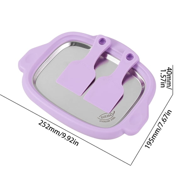 Rolled Ice Cream Maker Kit, DIY Homemade Ice Cream Roll Maker Tray with 2 Scrapers, Stainless Steel Instant Rolled Icecream Maker Machine Tray for Yogurt, Sorbet (Purple - 1PC)