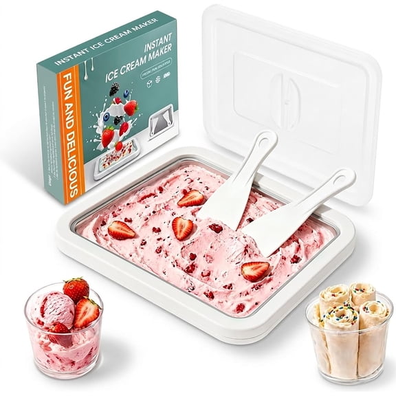 Rolled Ice Cream Maker Kit, At Ice Cream Roller Maker Machine with Freeze Tray with Lid & 2 Spatulas, roll ice cream maker for Family Activities, Frozen Yogurt Machine