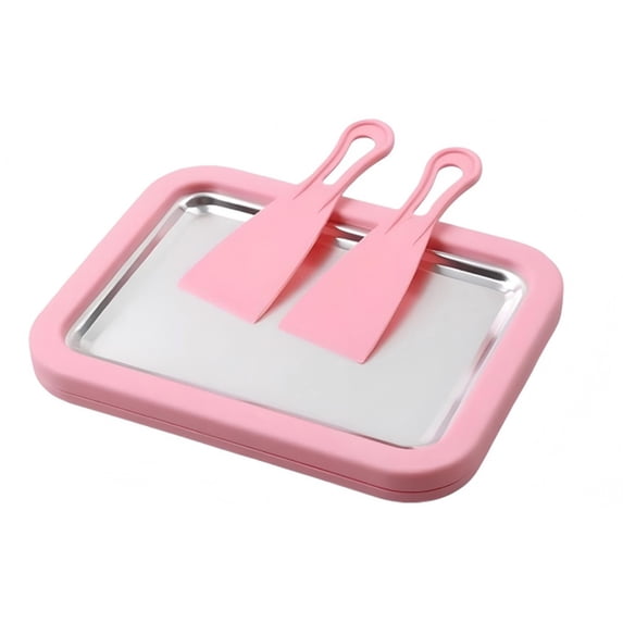 Rolled Ice Cream Maker, Rolled Ice Cream Tray, Ice Cream Maker Kit, At-Home Rolled Ice Cream Machine with 2 Spatula for Home or Camping Use,pink