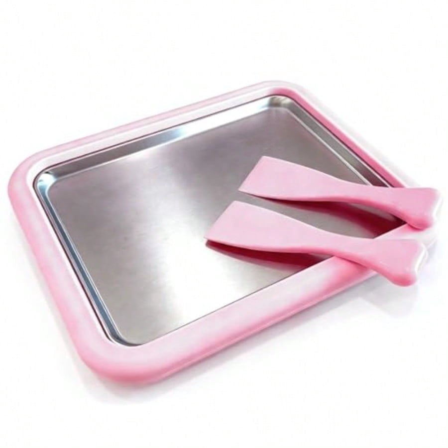 Rolled Ice Cream Maker2026 New Rolled Ice Cream Maker Kit DIY Rolled Ice Cream Tray with 2 Scrapers Perfect for Family Fun Homemade Desserts Pink