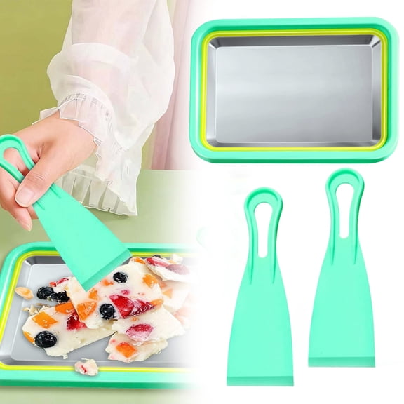 Rolled Ice Maker DIY Kit, Frozen Yogurt Plate with Scrapers, Instant Ice Roll Machine for Kids & Adults, Fun Dessert Making Set with Recipe Book, Light Green Yogurt Ice Roll Tray 23×18×4cm
