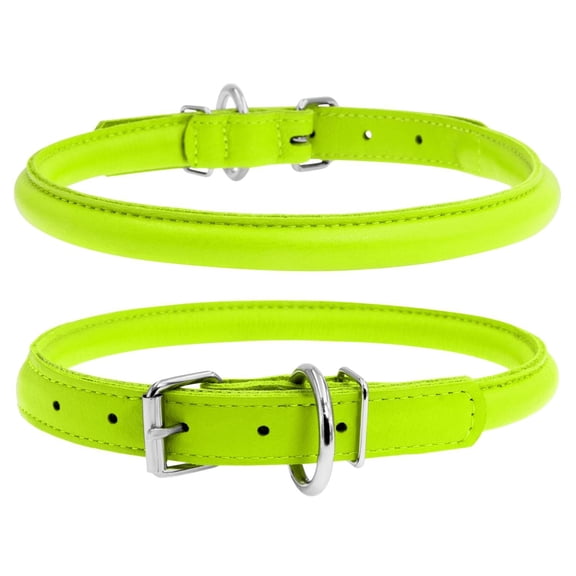 Rolled Leather Dog Collar | Handmade Genuine Leather Soft Round Rope Pet Collars for Small Medium Large Dogs, Cat Puppy Kitten | Durable Steel & Metal Buckle Comfortable Accessory for Dogs - L.Green
