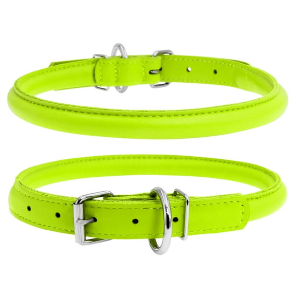 Rolled Leather Dog Collar | Handmade Genuine Leather Soft Round Rope Pet Collars for Small Medium Large Dogs, Cat Puppy Kitten | Durable Steel & Metal Buckle Comfortable Accessory for Dogs - L.Green