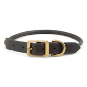 Jeffers Rolled Leather Dog Collar with Brass Hardware, Chestnut Brown - Safe Leather Design, Durable Brass Hardware, Adjustable Round Collar for Long Fur Dogs, Pairs with Leash, 5/8"W x 11"L