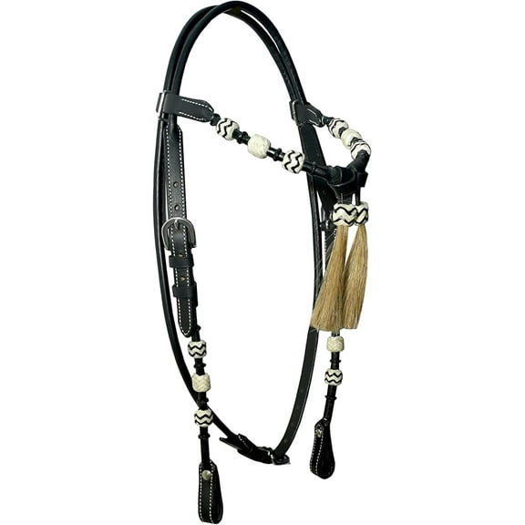 Rolled Leather Western Headstall Bridle|Futurity Knot Browband|Natural Hair Tassels