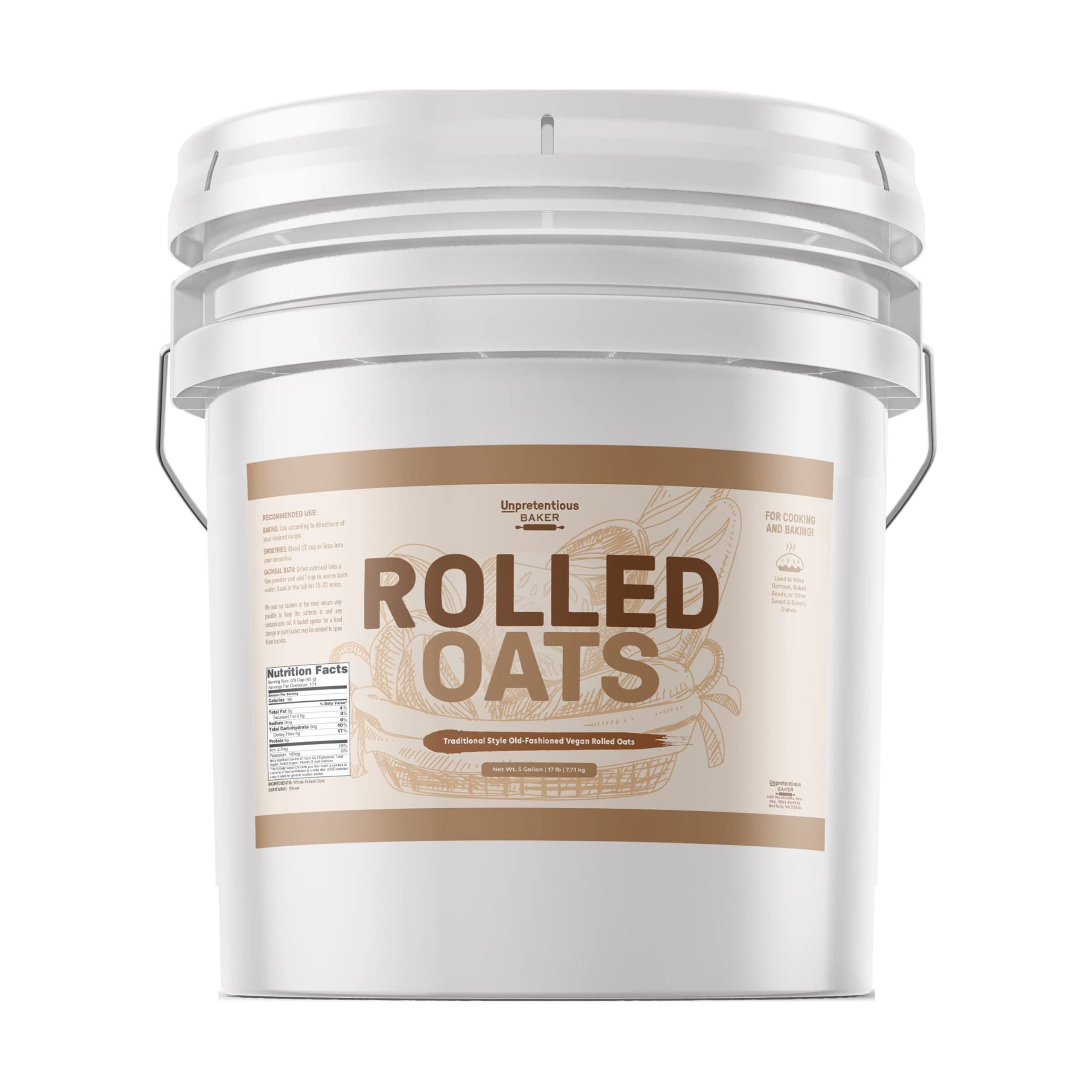 Rolled Oats By Unpretentious Baker, 5 Gallons, Old Fashioned Oats, Good