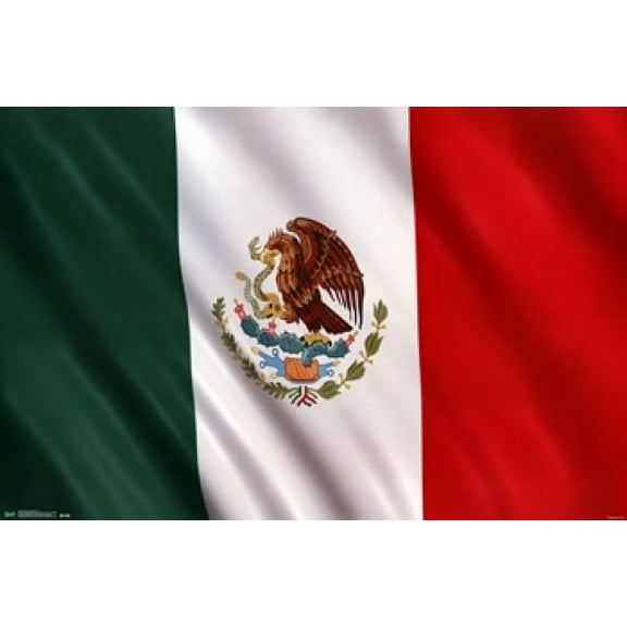 Rolled Poste Bandera de Mexico Flag Print 36" x 24" Framed Poster