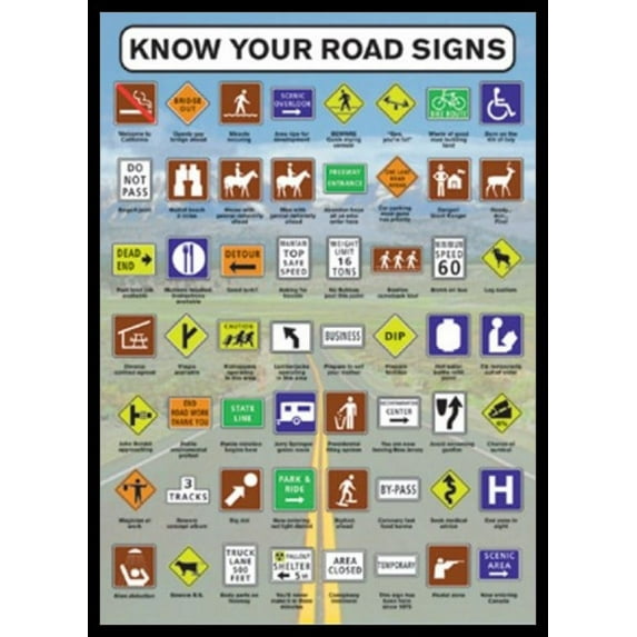 Rolled Poster Know Your Road Signs Laminated 36" x 24" Y Poster