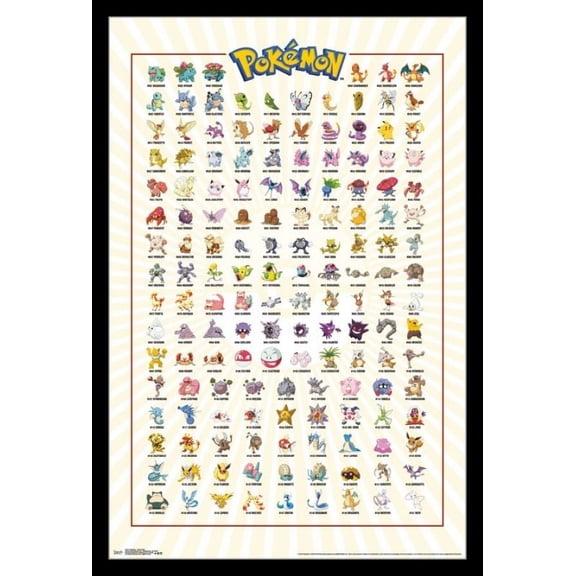 Rolled Poster Pokemon Kanto Grid 22” x 34” Framed Poster