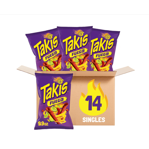 Rolled Spicy Tortilla Chips Hot Chili Pepper Lime Flavored Multipack Box 14 Bags 9.9 Ounces Each