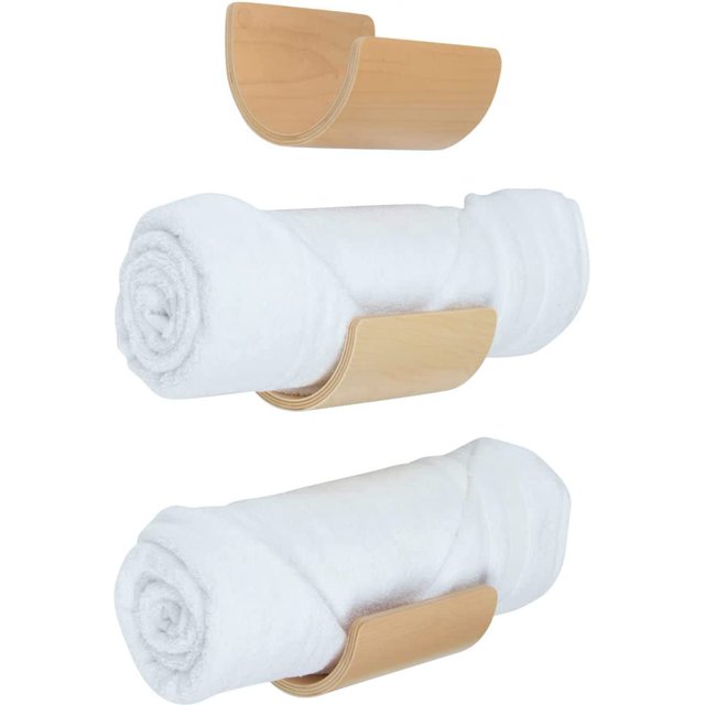 Rolled Towel Racks. 3 x Wall Mounted Wood Shelves for Bathroom Towel