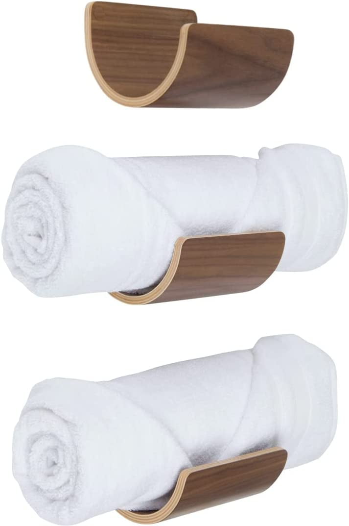 Rolled Towel Racks. 3 x Wall Mounted Wood Shelves for Bathroom Towel