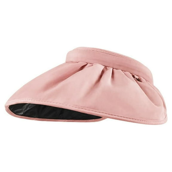 Rolled-up visor Ladies wide brimmed collapsible summer beach hat-Pinkish pinkish