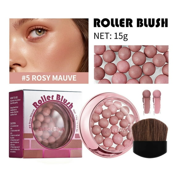 Roller Blush, Blush for Cheeks, Powder Blushs Ball with Brush Lightweight Long Lasting Buildable Bronzing Pearls, Face Cheek Highlighter & Sculpting Powder Makeup for Natural Radiant Finish