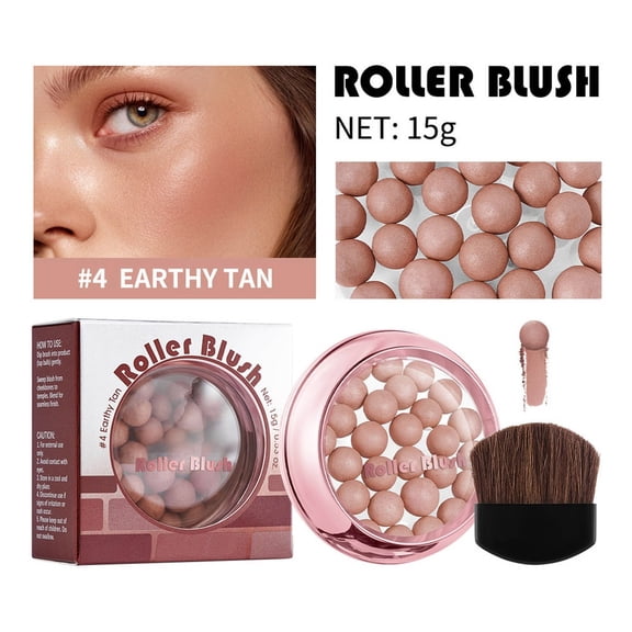 Roller Blush, Blush for Cheeks, Powder Blushs Ball with Brush Lightweight Long Lasting Buildable Bronzing Pearls, Face Cheek Highlighter & Sculpting Powder Makeup for Natural Radiant Finish