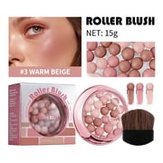 Roller Blush, Blush for Cheeks, Powder Blushs Ball with Brush Lightweight Long Lasting Buildable Bronzing Pearls, Face Cheek Highlighter & Sculpting Powder Makeup for Natural Radiant Finish