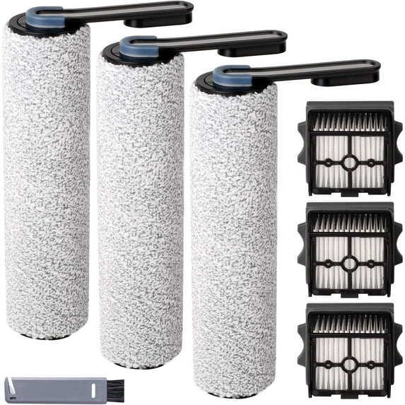 Roller Brush and Filter Replacement Compatible with Tineco iFloor 3/ Floor One S3 Cordless Vacuum Cleaner, Replacement Parts Include 3 Brush Rollers, 3 Filters