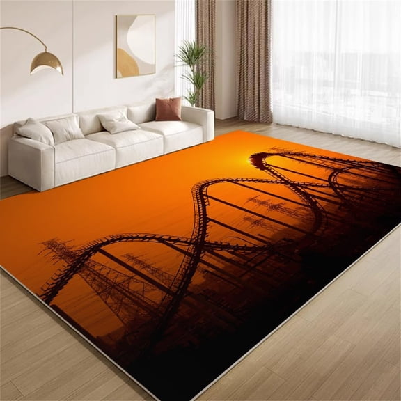 Roller Coaster Area Rugs, Urban Adventure Sports Roller Coaster Carpet, Washable Non Slip Low Pile Soft Rug for Living Room Bedroom Decor Mat 2ftx3ft