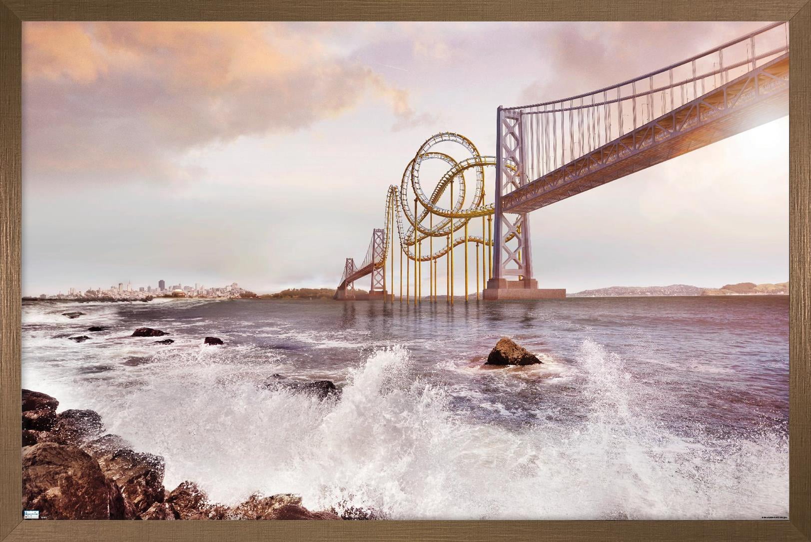 Roller Coaster Bridge Wall Poster, 22.375" x 34" Framed