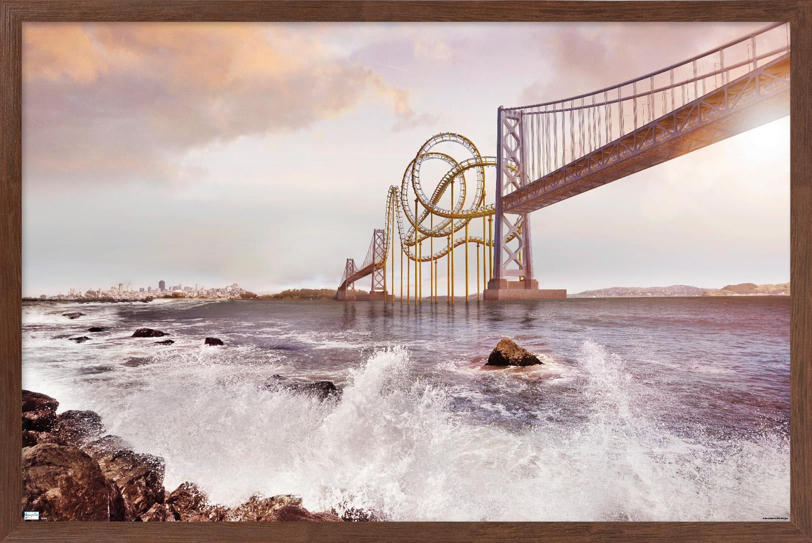 Roller Coaster Bridge Wall Poster, 22.375" x 34" Framed
