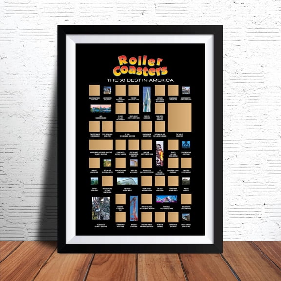 Roller Coaster Bucket List Poster, Theme Park Wall Art, Unframed Paper Poster 8x10in