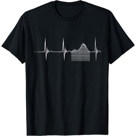 Roller Coaster Heartbeat EKG Pulsline Thrillseekers T-Shirt Black Medium