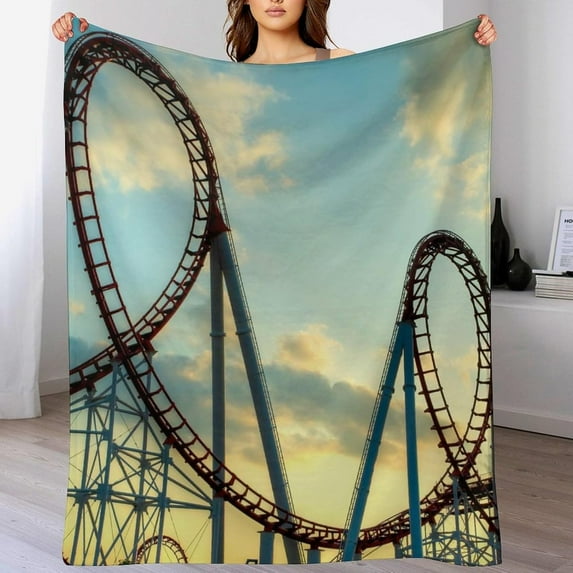 Roller Coaster Throw Blanket for Teens Boys Girls and Adults Soft Warm Cozy Funny Food Midweight Flannel Blankets for Couch Sofa Bed Camping Travel Home Decor 50" X 60"
