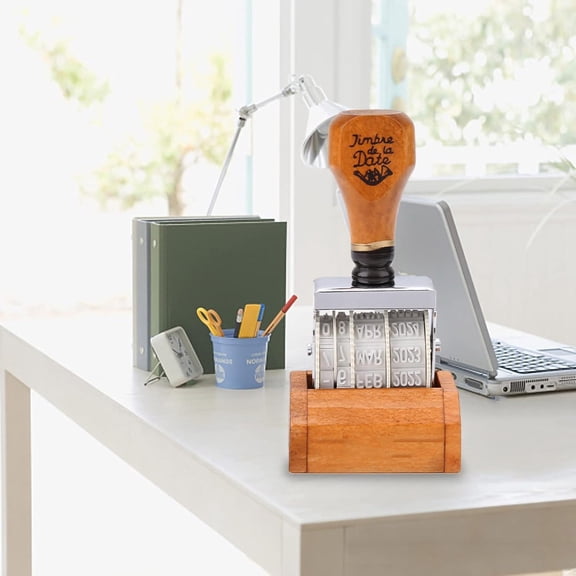 Roller Date Stamp, Retro Small Date Stamper, Date Stamper Inking Day Month Year, with Wooden Handle & Base, for DIY Craft Card Making Planner Scrapbooking