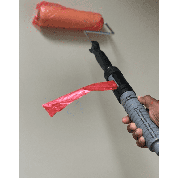 The RollerBagger Paint Roller Extension Handle and Bag Dispenser