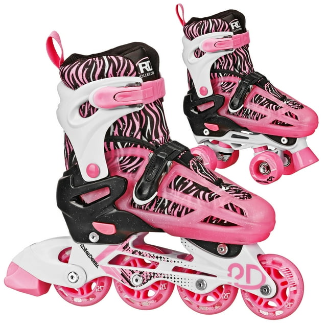 Roller Derby 2n1 Adjustable Girls Roller/Inline Skates Pink Zebra