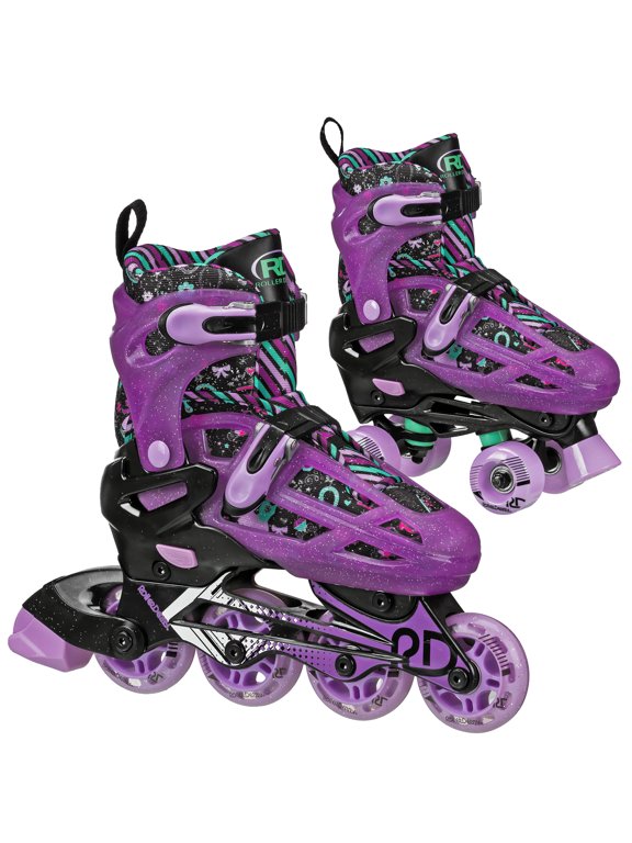 Falcon 2-in-1 Combo Adjustable Quad and Inline Skates, Black/Purple, Medium