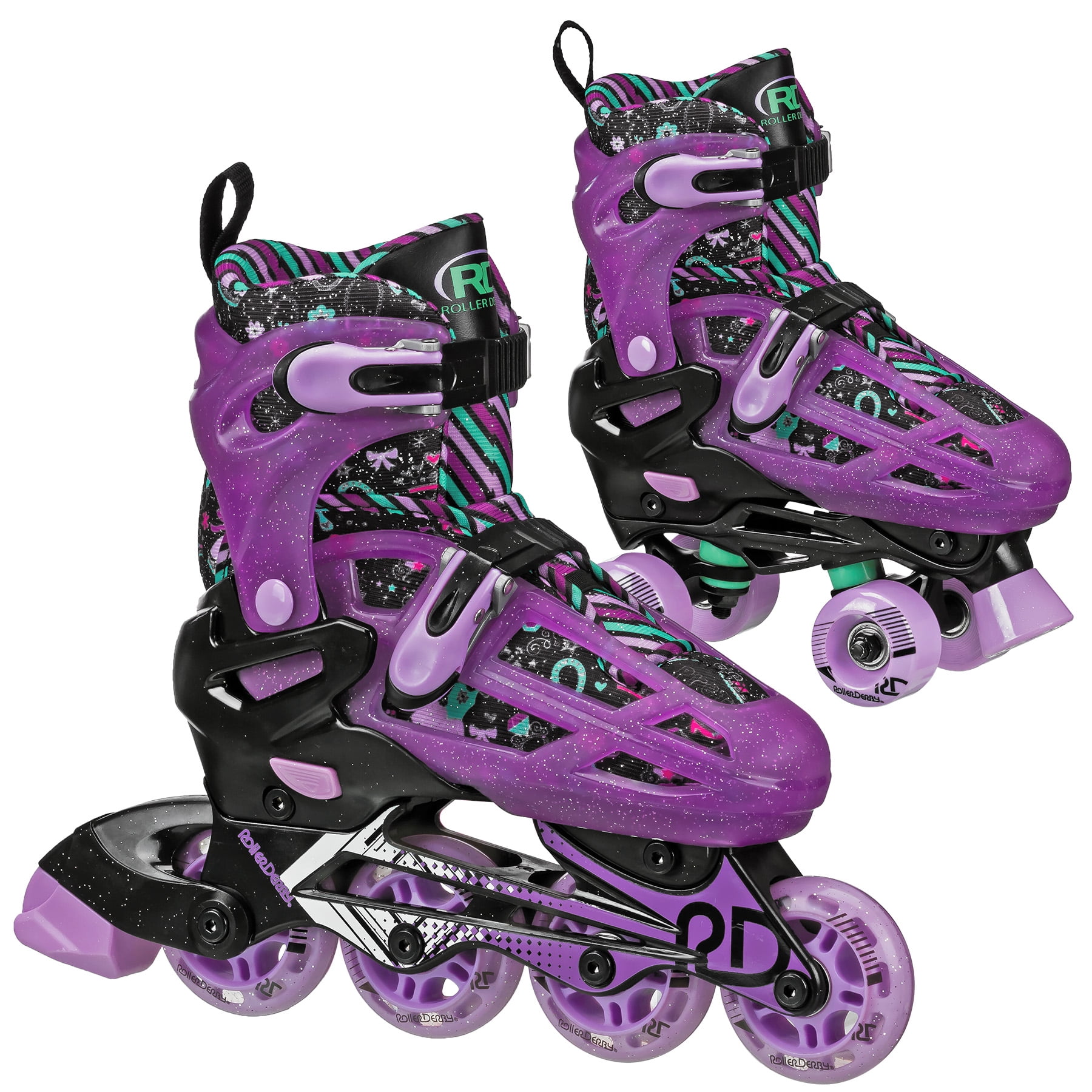 Roller Derby Falcon 2-in-1 Combo Adjustable Quad and Inline Skates, Black/Purple, Small