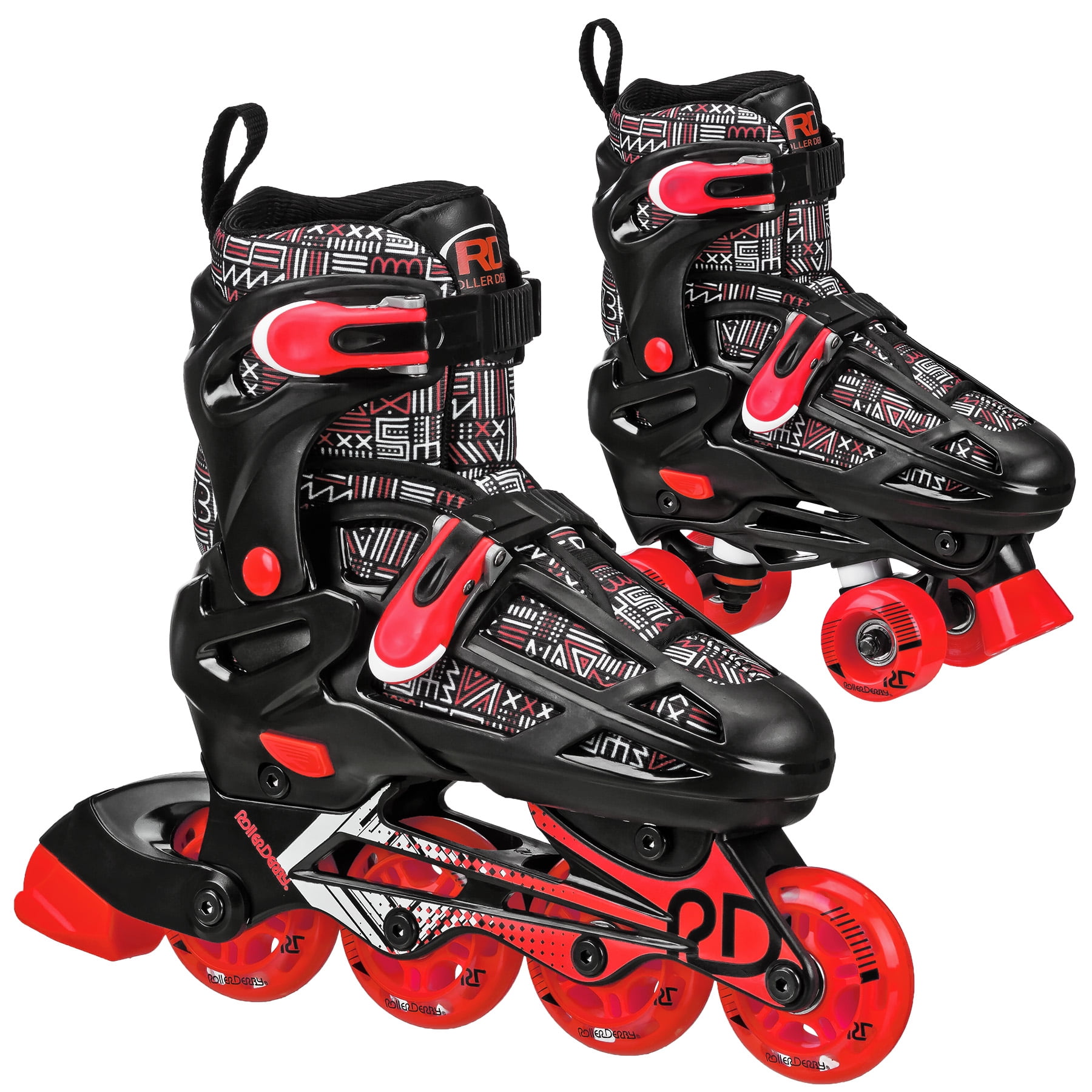 Roller Derby Falcon 2-in-1 Combo Adjustable Quad and Inline Skates, Black/Red, Medium