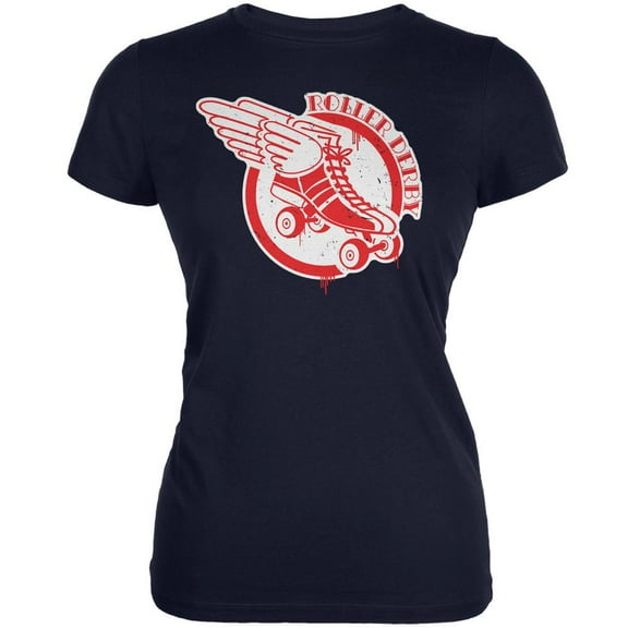 Roller Derby Flying Skate Navy Juniors Soft T-Shirt - Small
