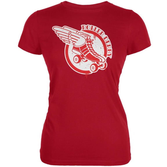 Roller Derby Flying Skate Red Juniors Soft T-Shirt - Large