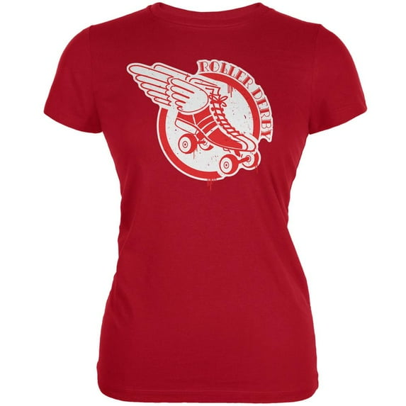 Roller Derby Flying Skate Red Juniors Soft T-Shirt - Medium