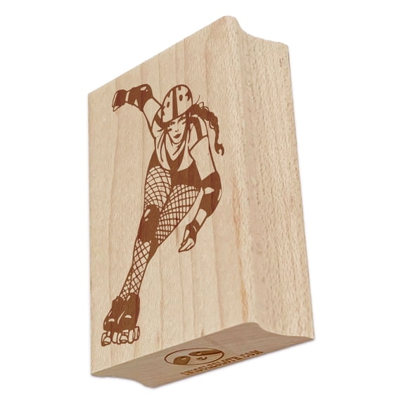 Roller Derby Girl Skates Skater Rectangle Rubber Stamp Stamping Scrapbooking Crafting - Small 1.7in