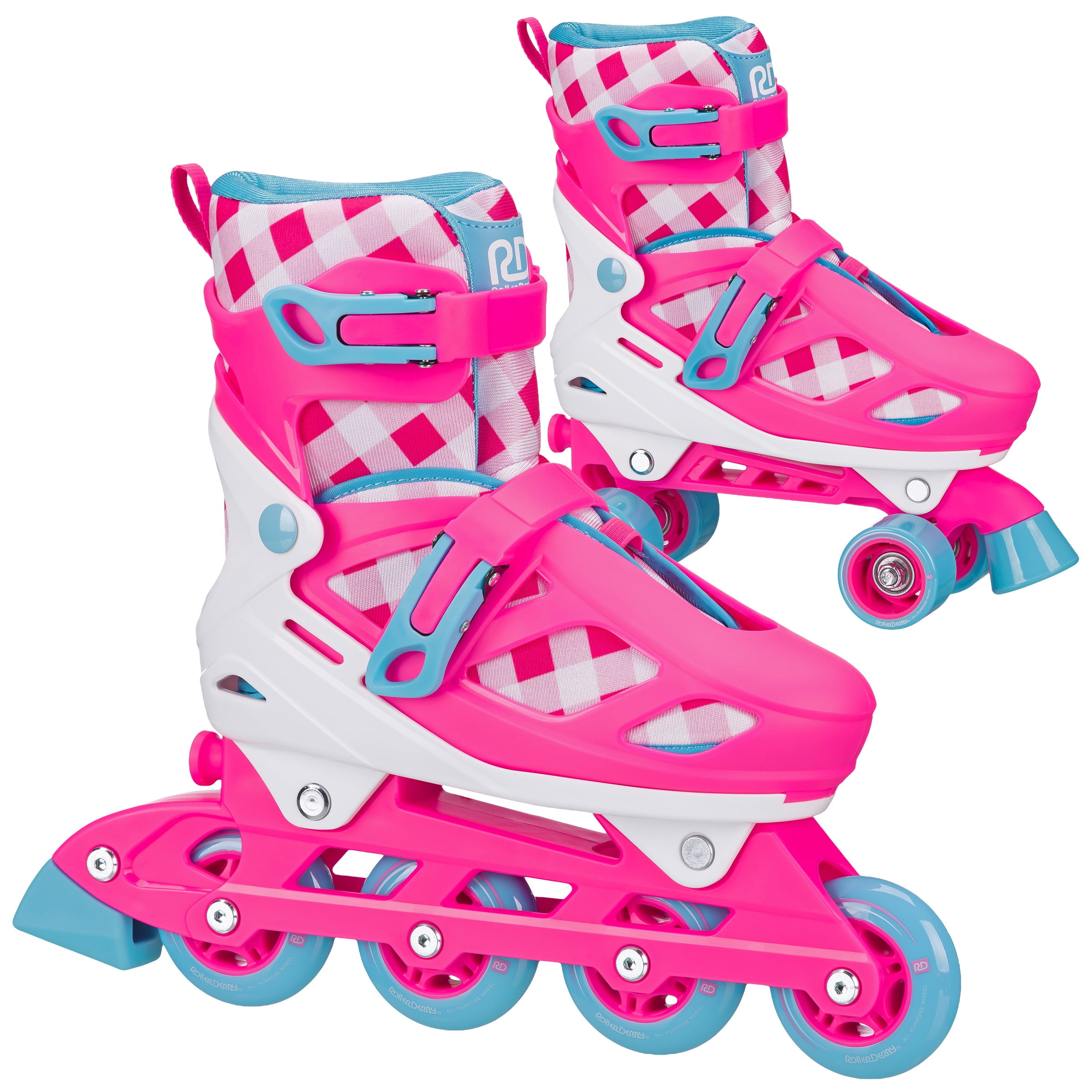 Roller Derby Girl's 2-in-1 Roller and Inline Skates Size 3-6 Gingham