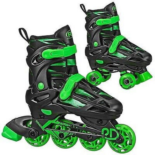 Roller Derby Green Wire Kid InlineQuad Combo Skates Black/Green 212