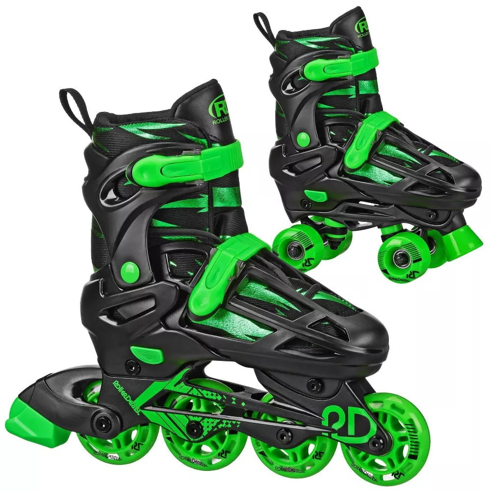Roller Derby Kids InlineQuad Combo Skates Black/Green (212)