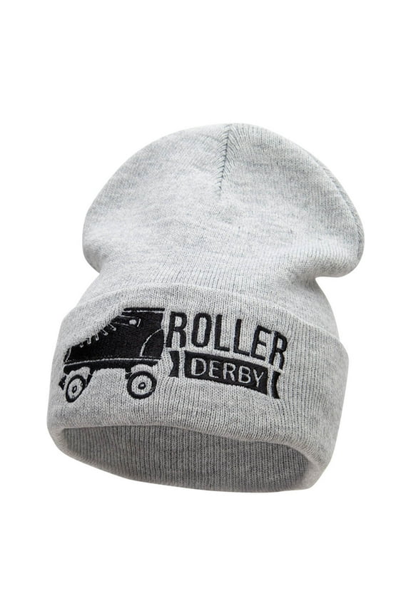 Roller Derby Roller Skate Embroidered Long Beanie - Heather Grey OSFM
