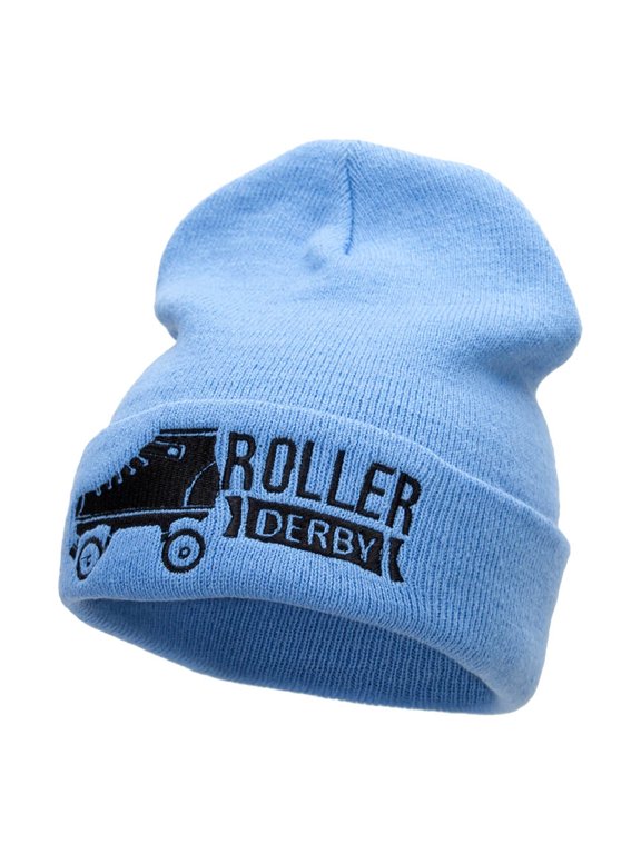 Roller Derby Roller Skate Embroidered Long Beanie - Sky Blue OSFM