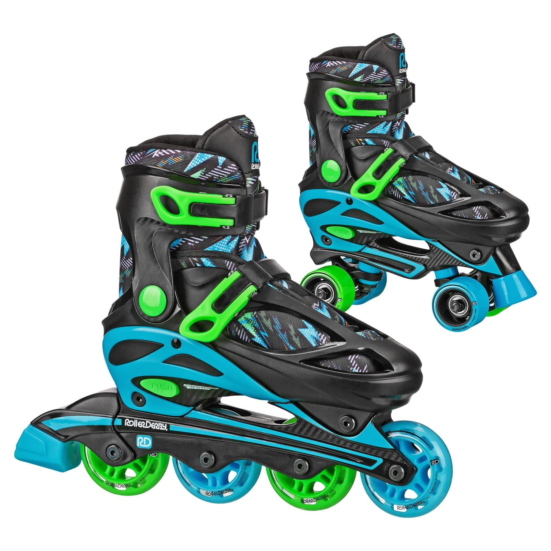 Roller Derby Boys 2-in-1 Roller/Inline Skates Black/Green, Size 12-2